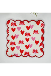 Romantik Kalpler ve Fiyonklar Desenli Nakış Kenar Kumaş Kokteyl Peçetesi 1 Adet